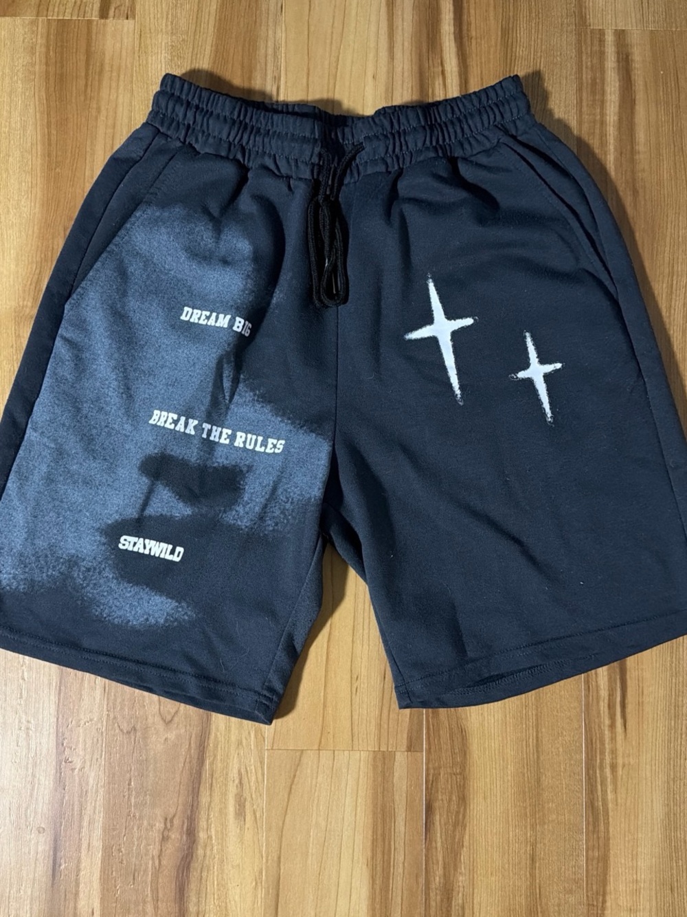 Others Follow Black Graphic Men's Drawstring Shorts